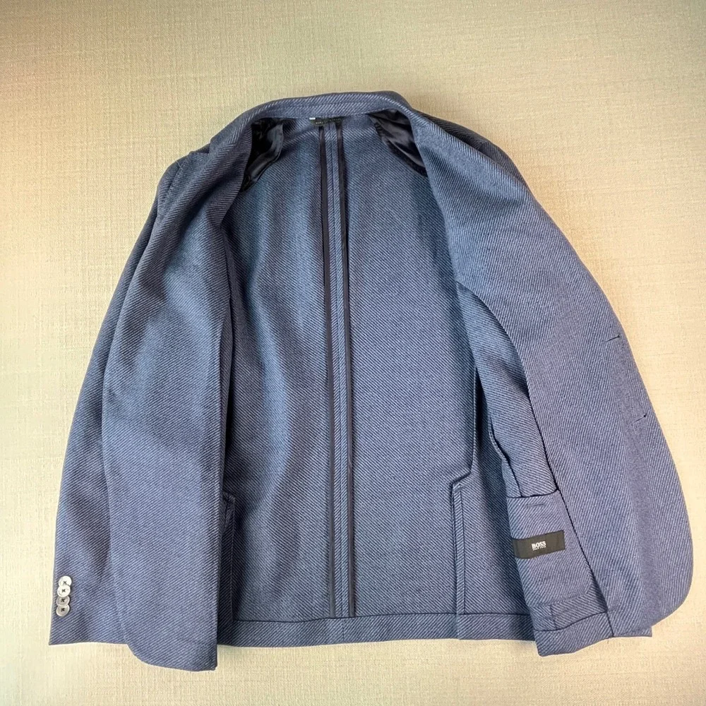 Hugo Boss Blazer Mens 40R Blue Nold2 Slim Fit Textured Two Button Sport Coat